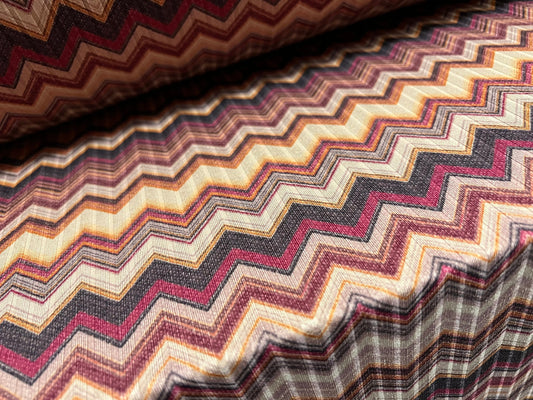 Spandex rib stretch jersey fabric, per metre - zigzag chevron print - multicoloured