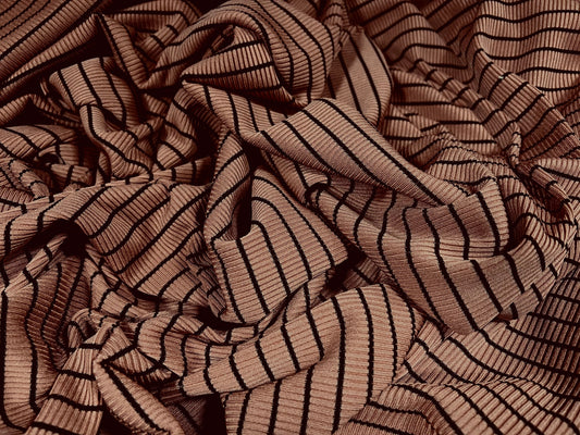 Spandex stretch rib jersey fabric, per metre - stripe - dusky pink & black