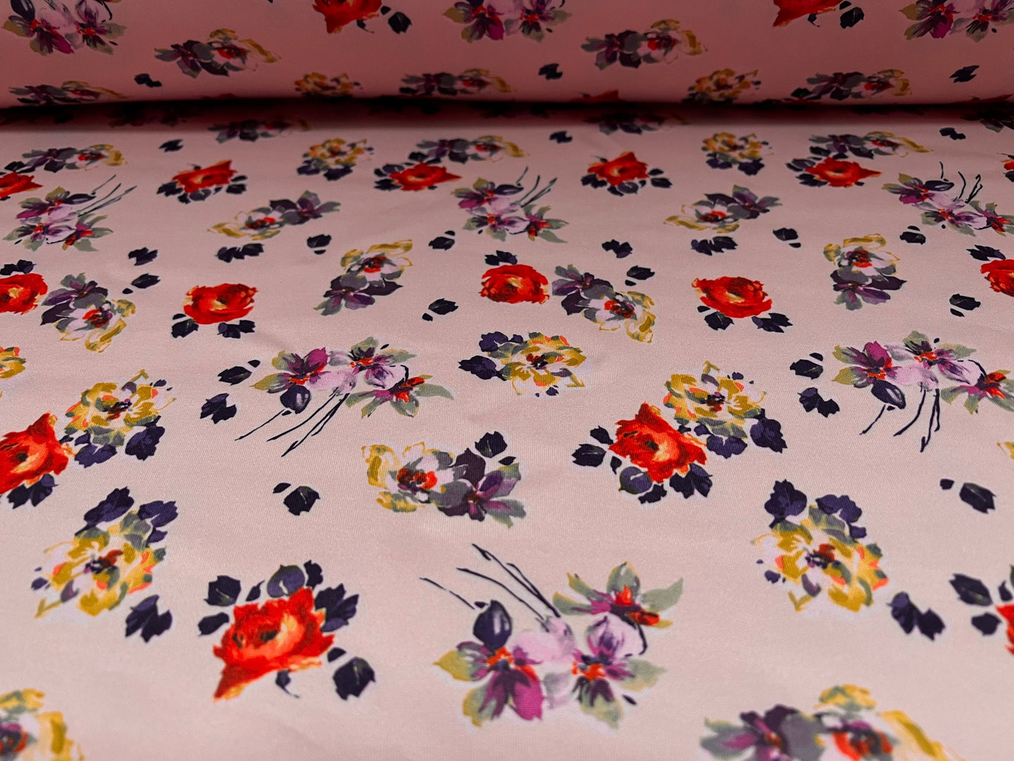 Scuba neoprene style stretch spandex double jersey fabric, per metre - ditsy small flower print - pink