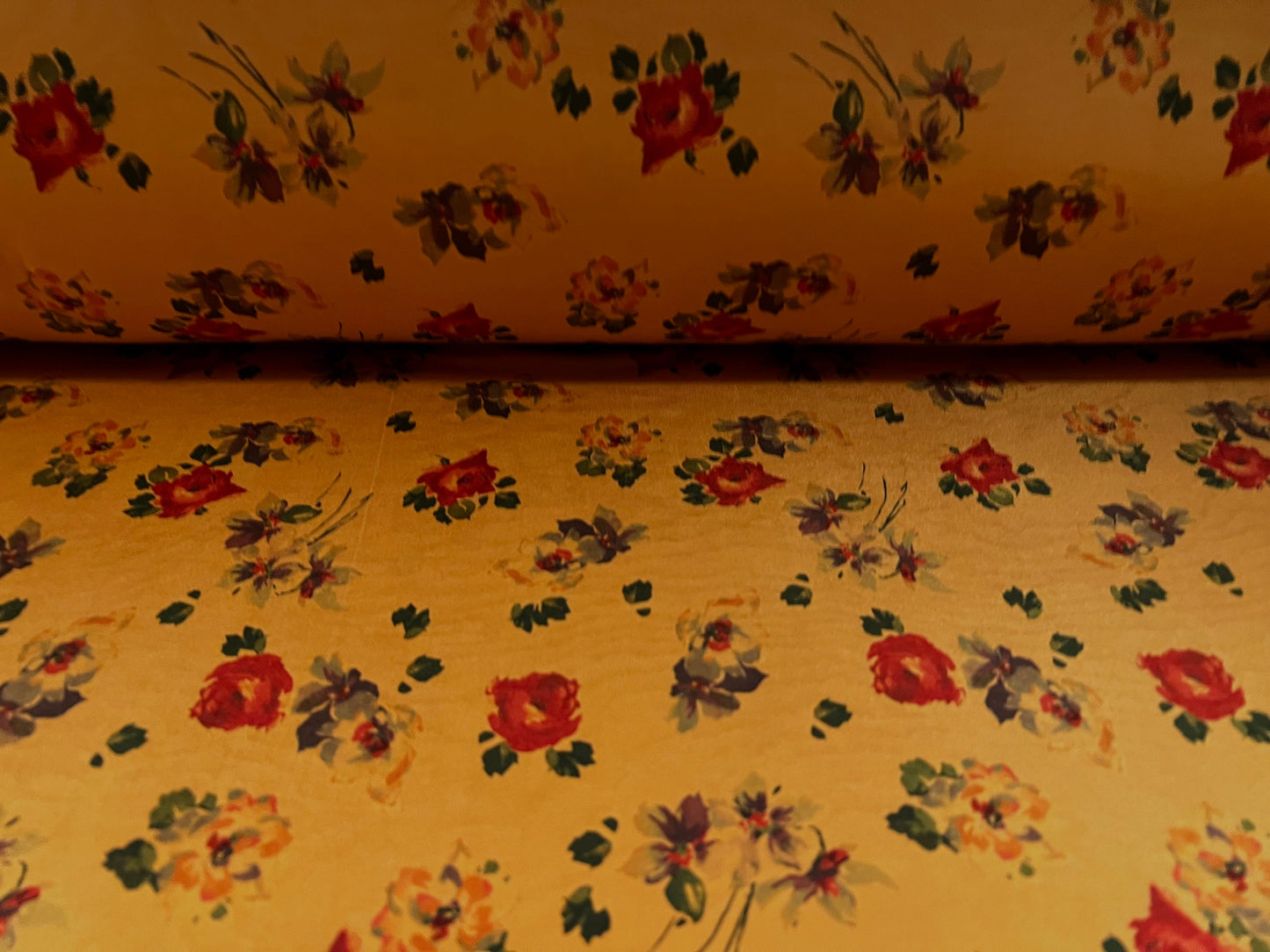 Soft touch stretch spandex jersey fabric, per metre - Floral print - amber