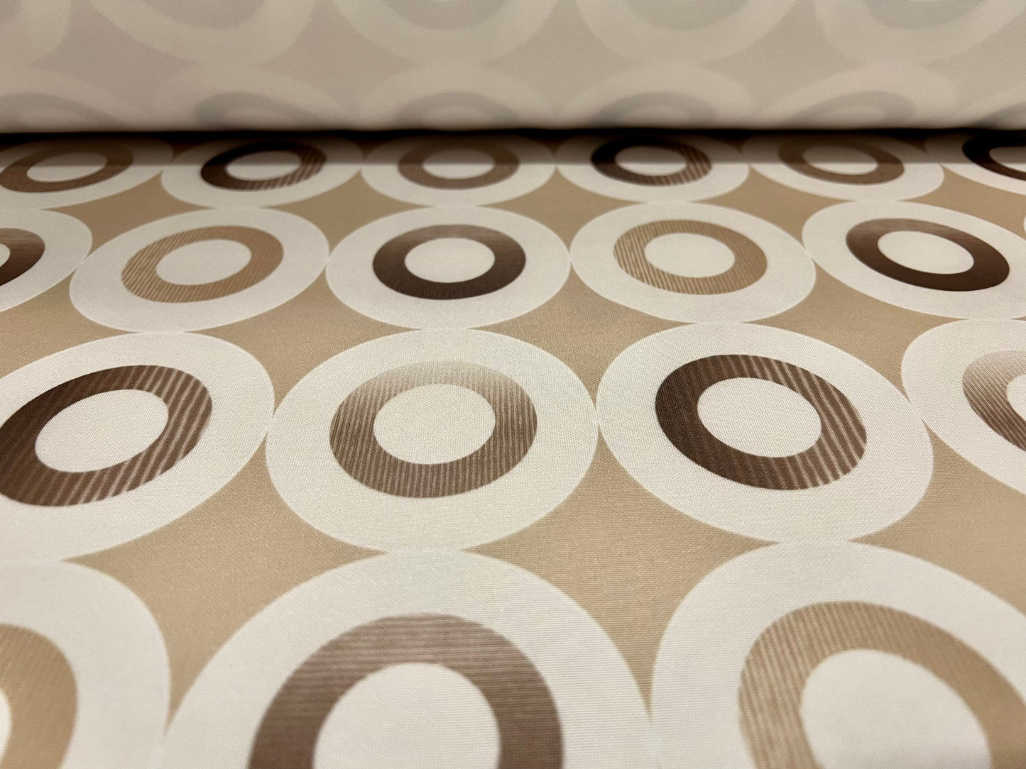Scuba fabric stretch spandex neoprene style double jersey, per metre - circles print - stone