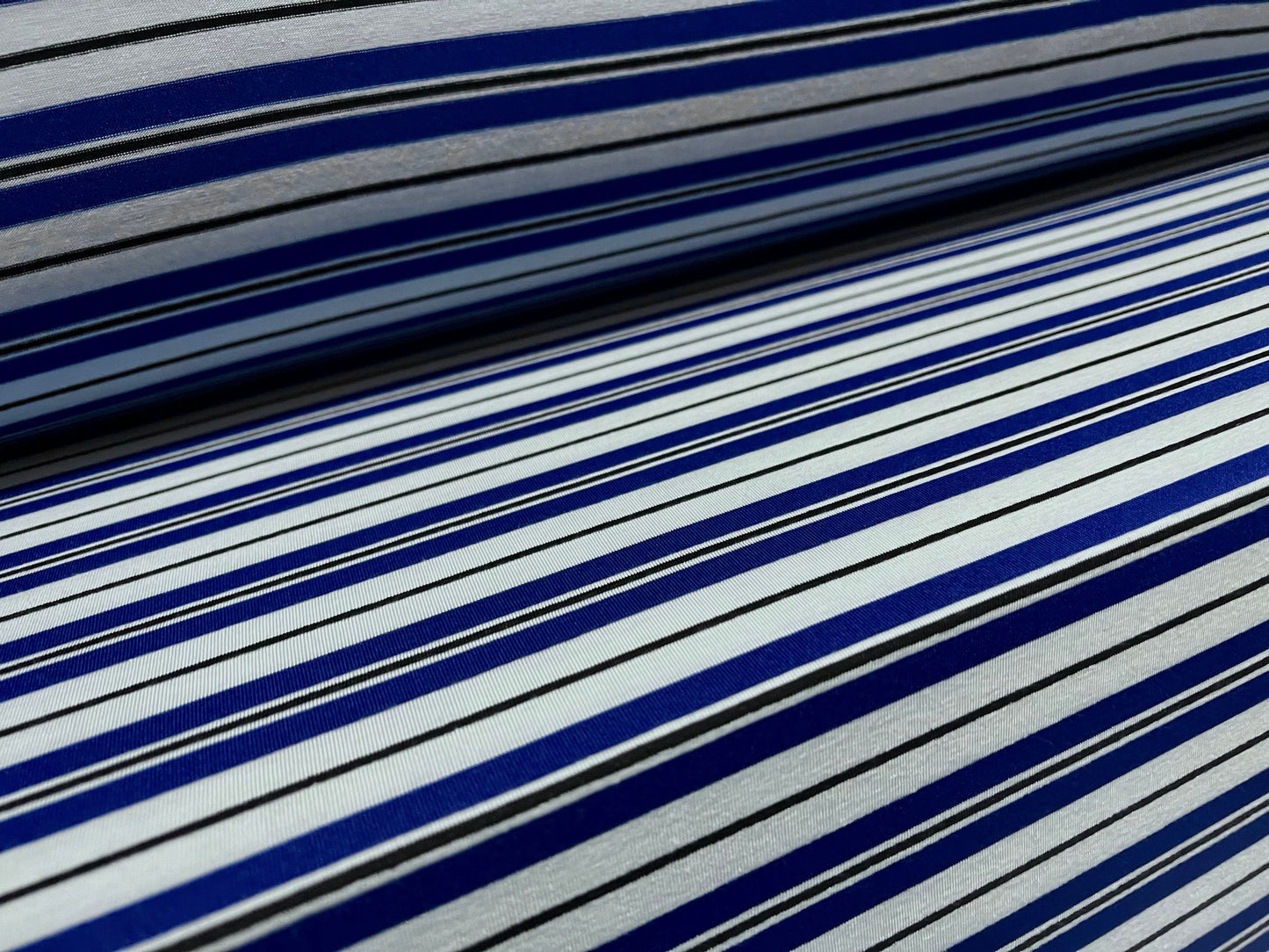 Stretch spandex single jersey fabric, per metre - stripe - blue on blue
