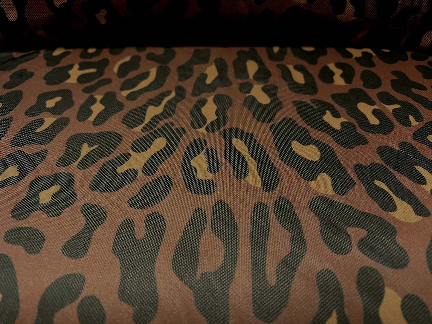 Power mesh net stretch fabric, per metre - leopard animal print - brown