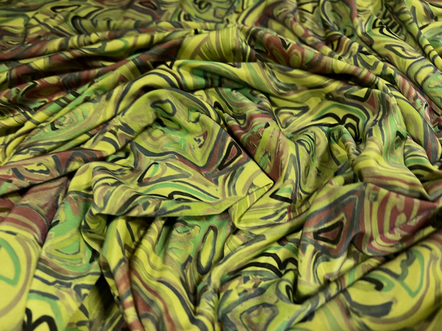 Soft touch stretch spandex jersey fabric, per metre - stylised floral print - lime