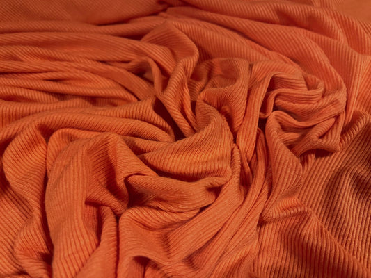 Soft touch Cotton fine rib stretch spandex Jersey fabric, per metre - plain - orange