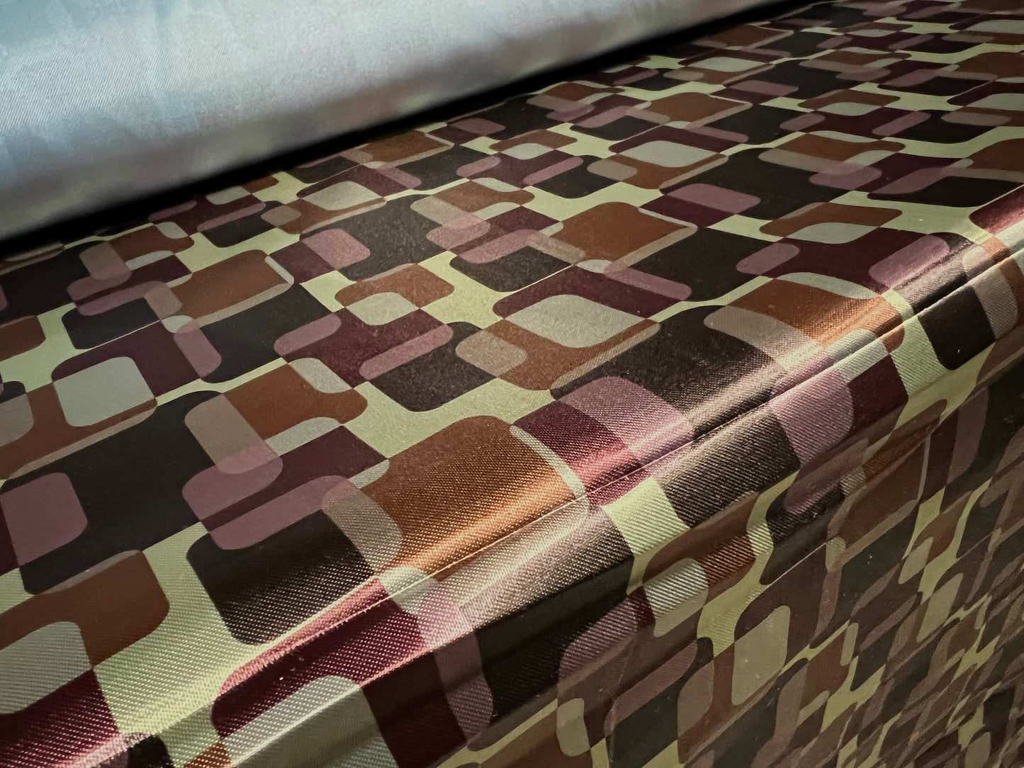 Silky satin woven fabric, per metre - 60s retro geometric squares print