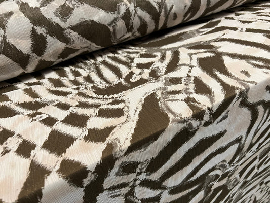 Yoryu chiffon woven dress fabric, per metre - distressed animal print - khaki nude & white