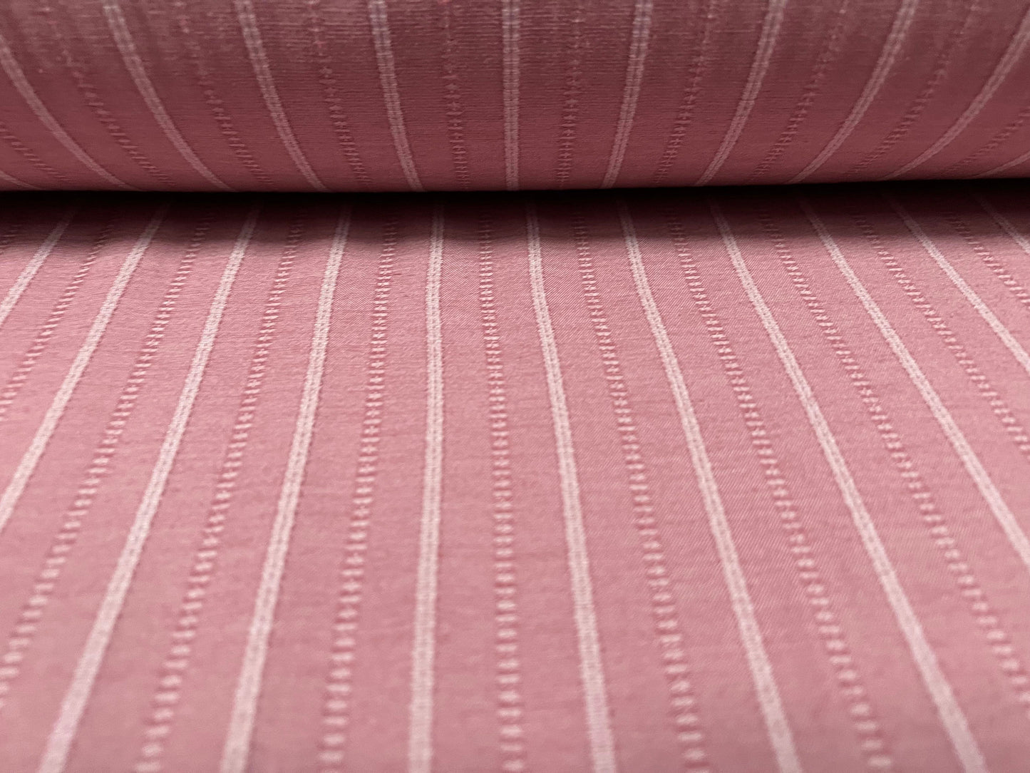 Woven stretch spandex raised pinstripe in a stripe fabric, per metre - dusky pink