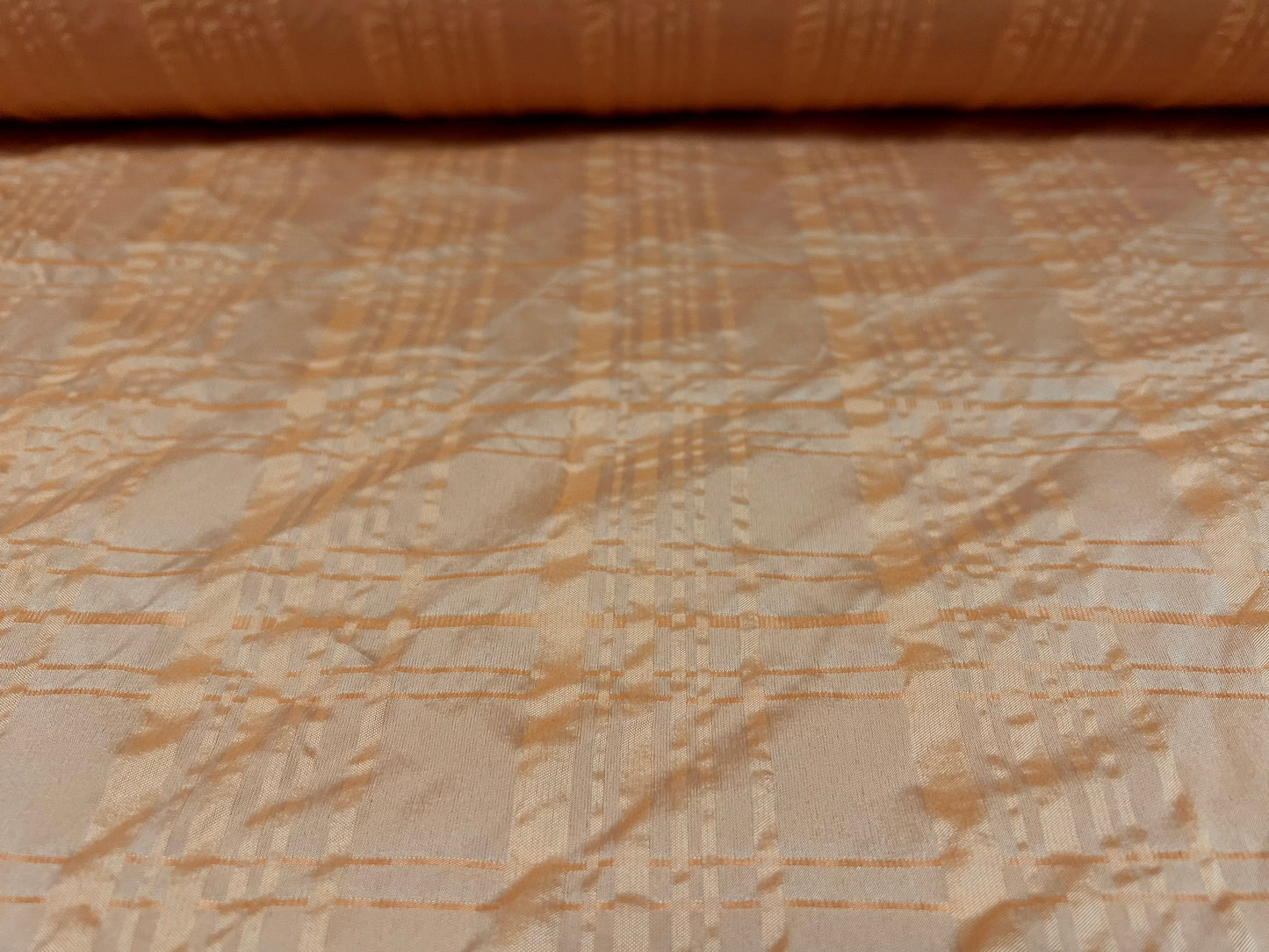 Seersucker taffeta woven dress fabric, per metre - tone on tone check design - peach