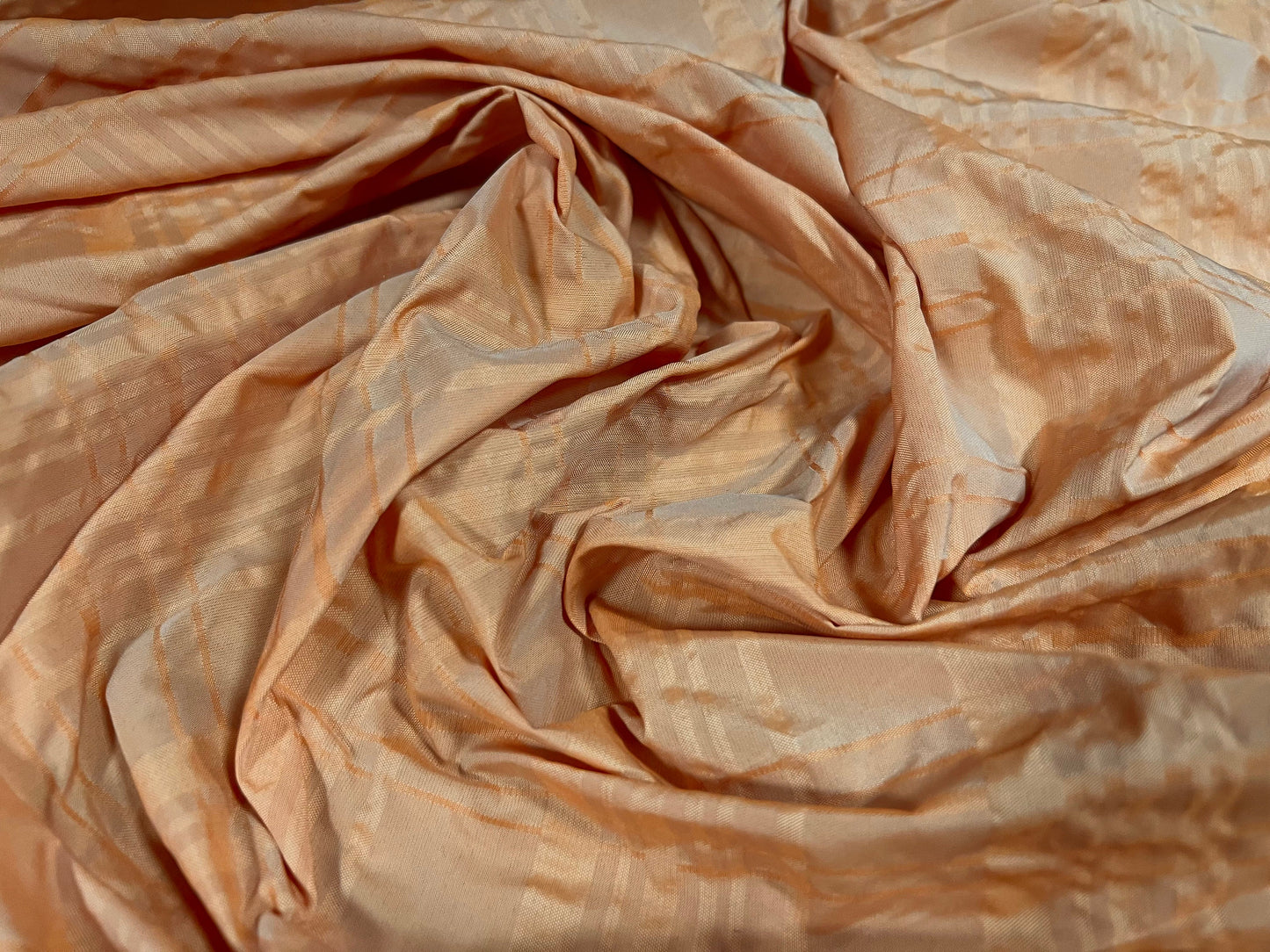 Seersucker taffeta woven dress fabric, per metre - tone on tone check design - peach