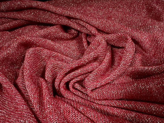 Metallic spandex knitwear jersey fabric with lurex, per metre - red & silver