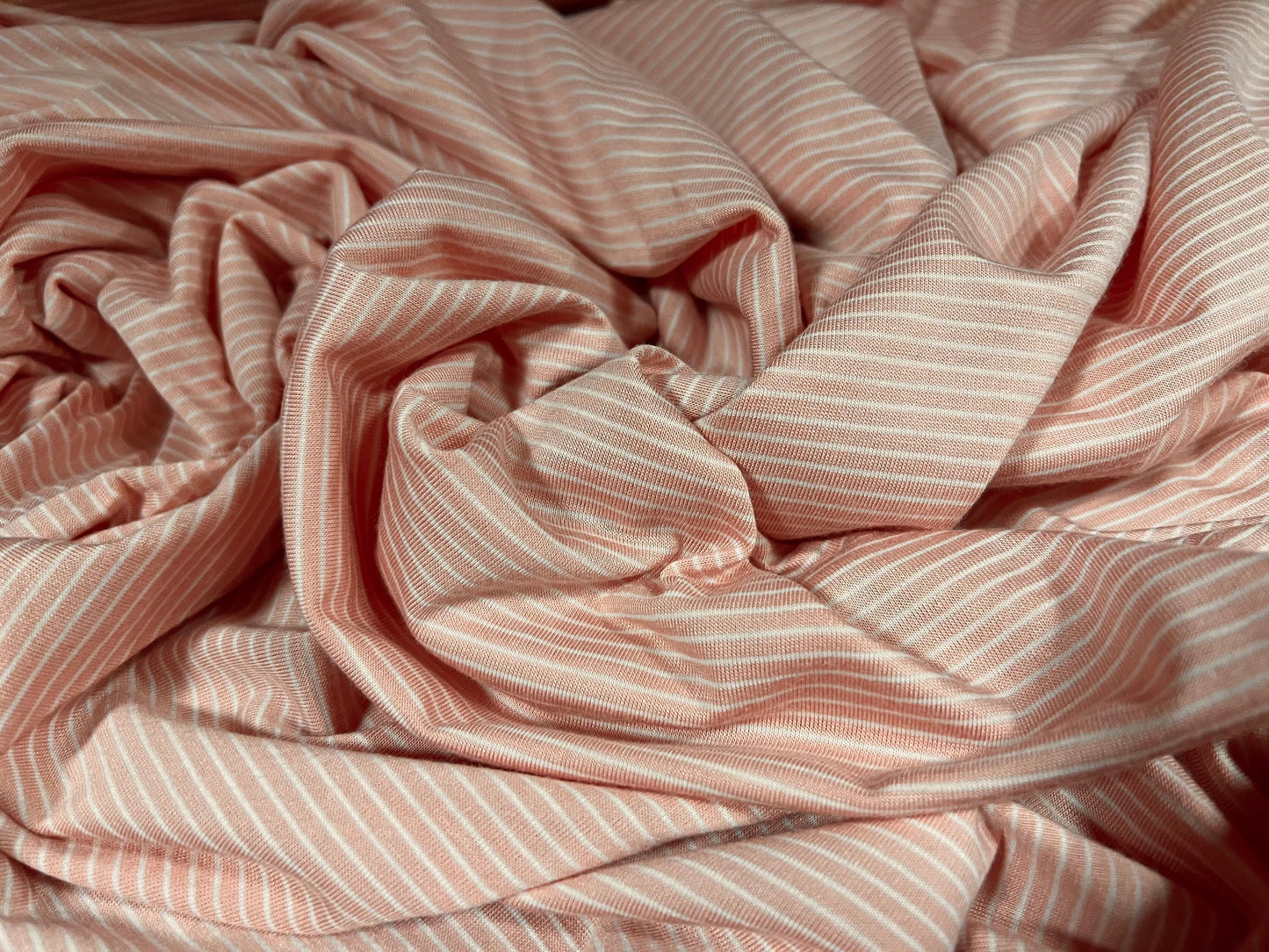 Viscose spandex stretch single jersey fabric, per metre - pinstripe - pink & white