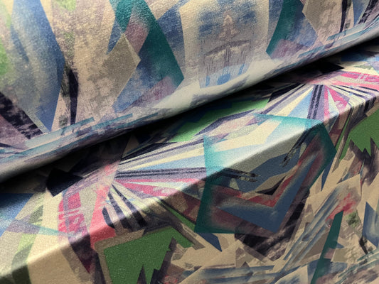 Stretch Spandex crepe jersey stretch fabric, per metre - stylised art deco geometric print