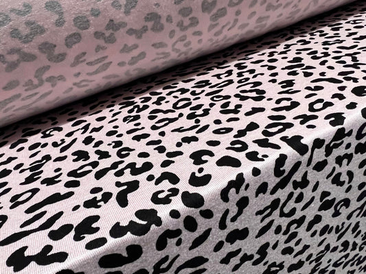 Viscose spandex stretch single jersey fabric, per metre - cheetah print - blush pink
