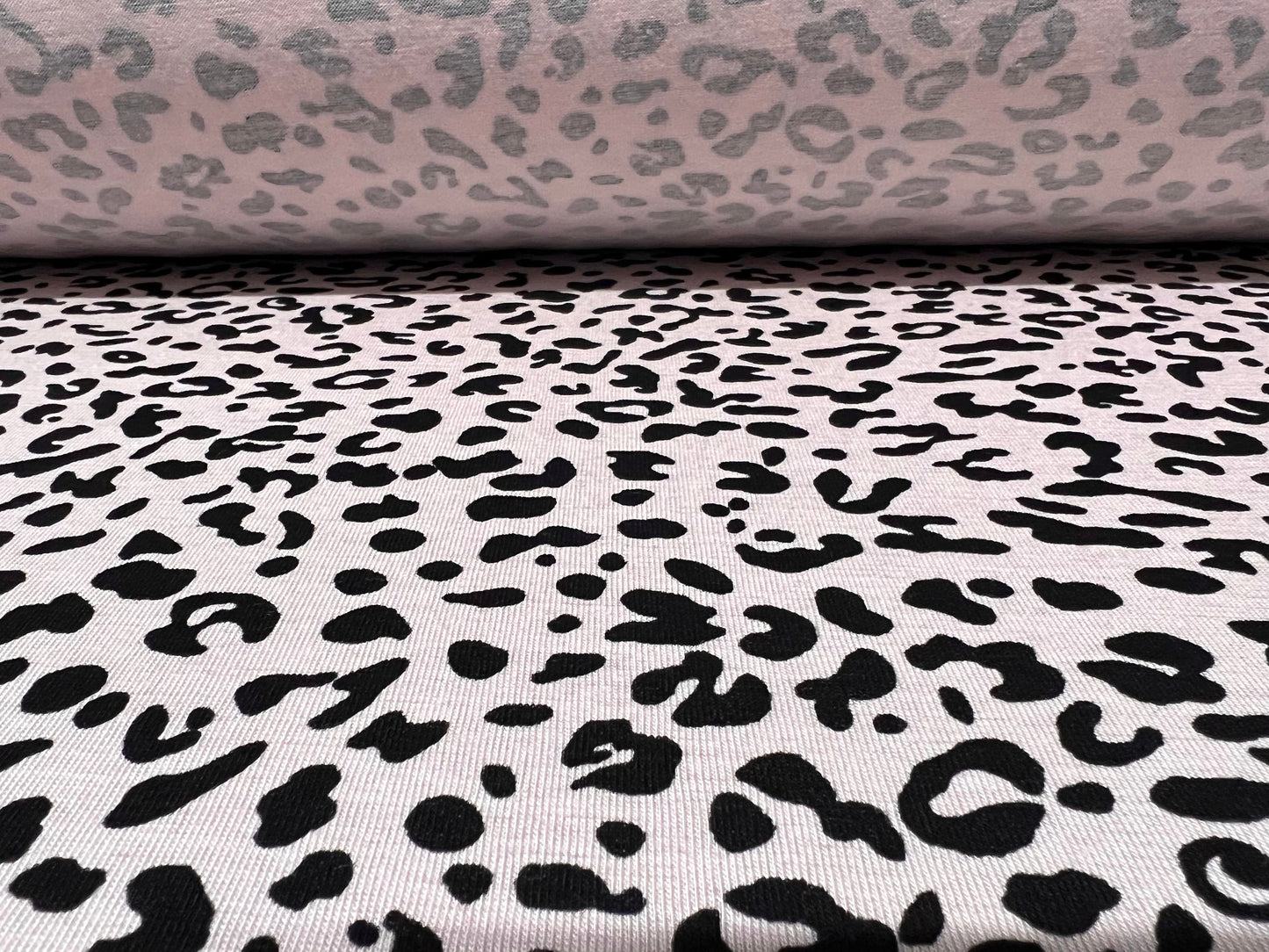 Viscose spandex stretch single jersey fabric, per metre - cheetah print - blush pink