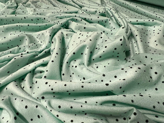 Viscose spandex stretch single jersey fabric, per metre - spotty print - mint green