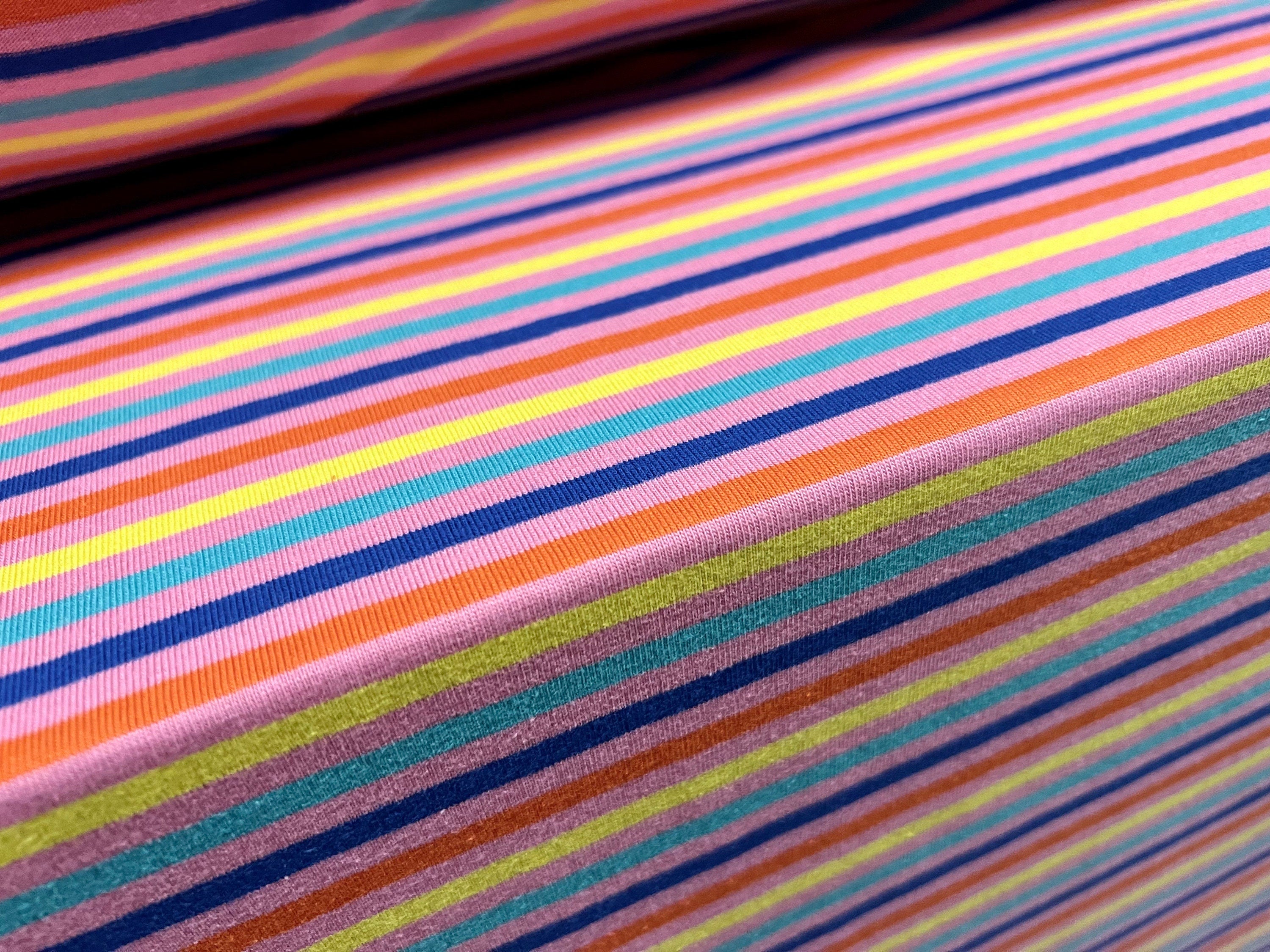 100 Cotton single jersey fabric per metre stripe multicolour thefabricmerchant