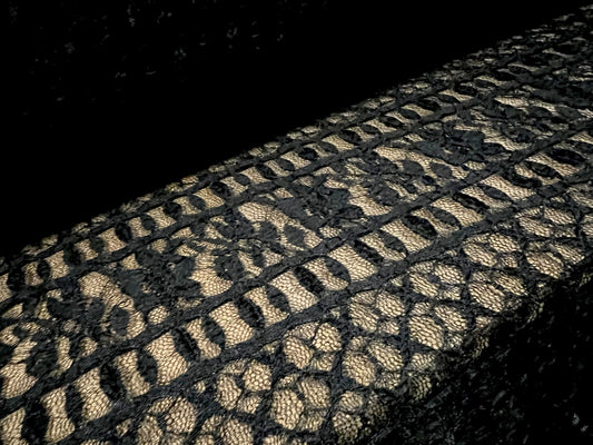 Floral blister 4 way stretch lace  fabric, per metre - black