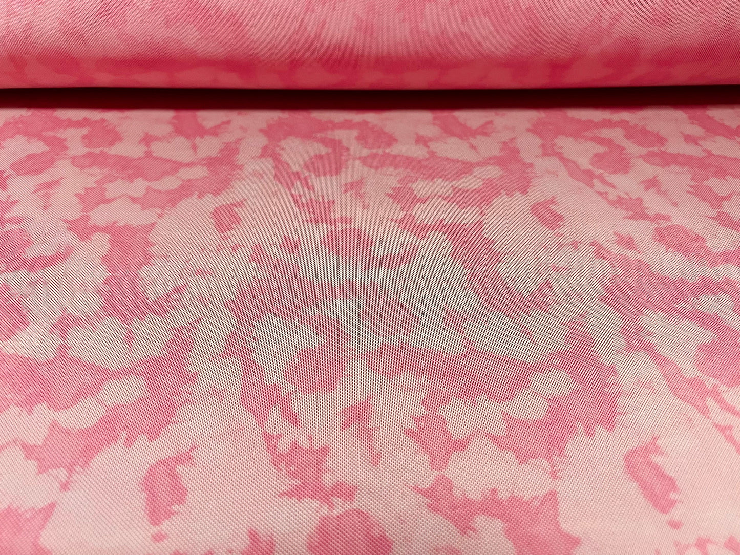 Power mesh net sheer stretch fabric, per metre - abstract print - pink on pink