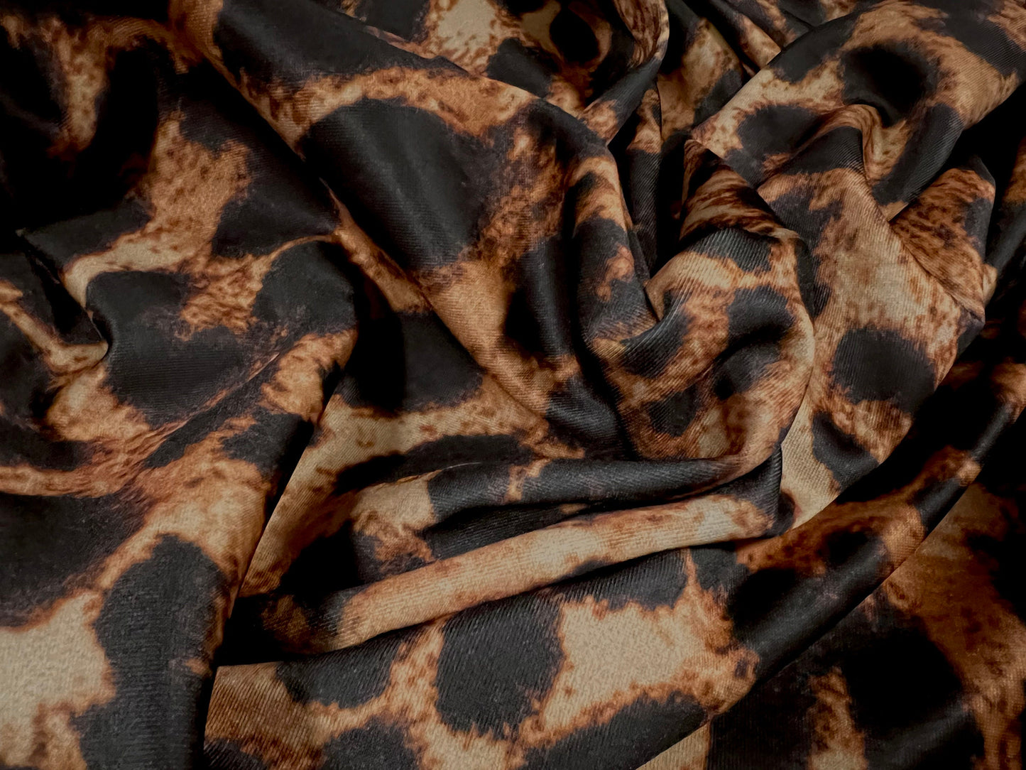 Scuba spandex stretch neoprene style jersey fashion fabric, per metre - Cheetah animal print - brown