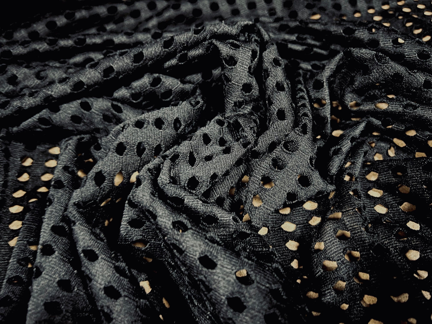 Stretch spandex eyelet sports mesh jersey fabric, per metre - black