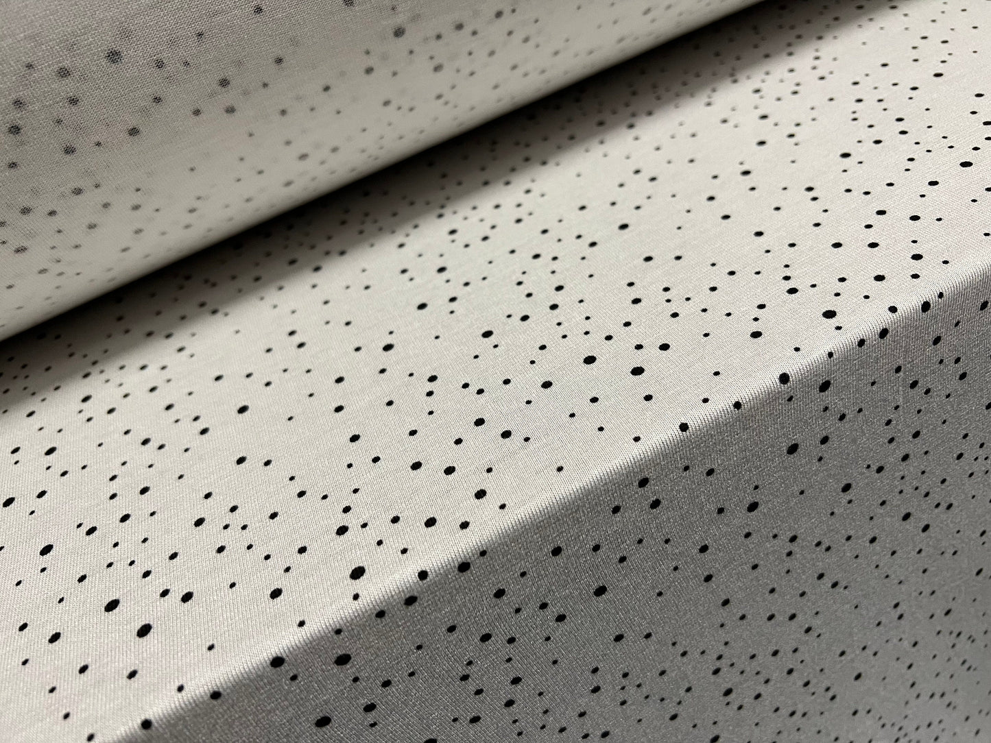 Viscose Spandex stretch single jersey fabric, per metre - white with black spots print