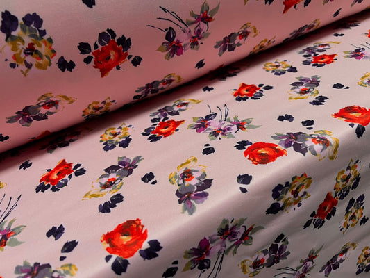 Scuba neoprene style stretch spandex double jersey fabric, per metre - ditsy small flower print - pink