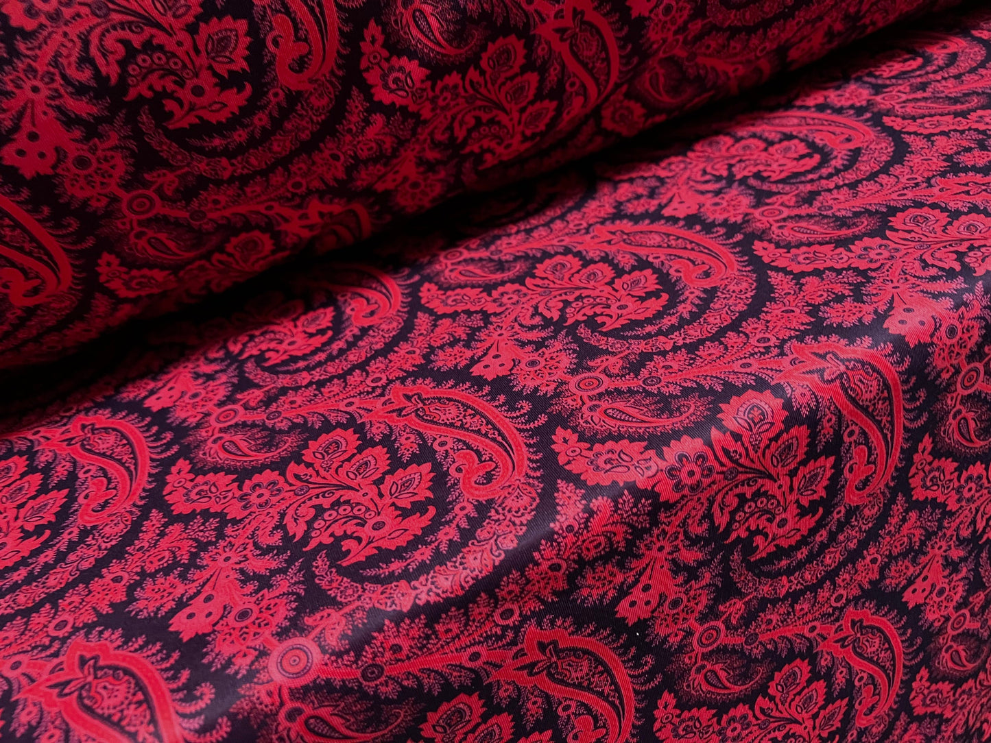 Scuba neoprene style stretch spandex double jersey fabric, per metre - paisley print - fuschia & navy