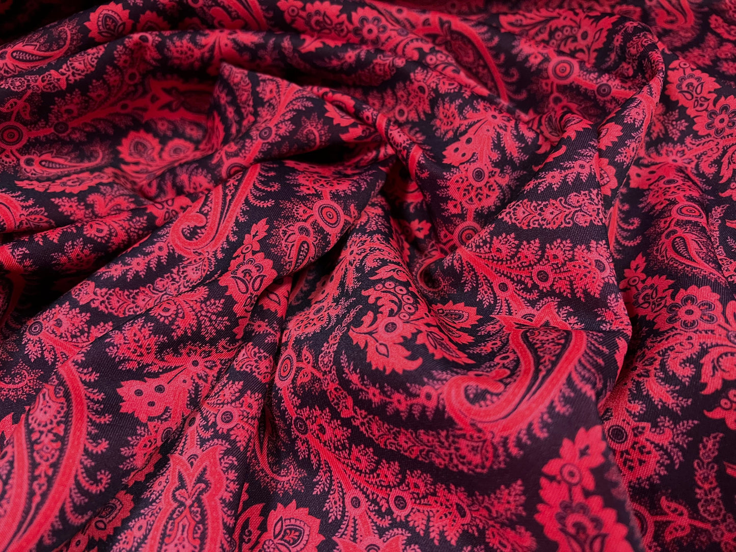 Scuba neoprene style stretch spandex double jersey fabric, per metre - paisley print - fuschia & navy