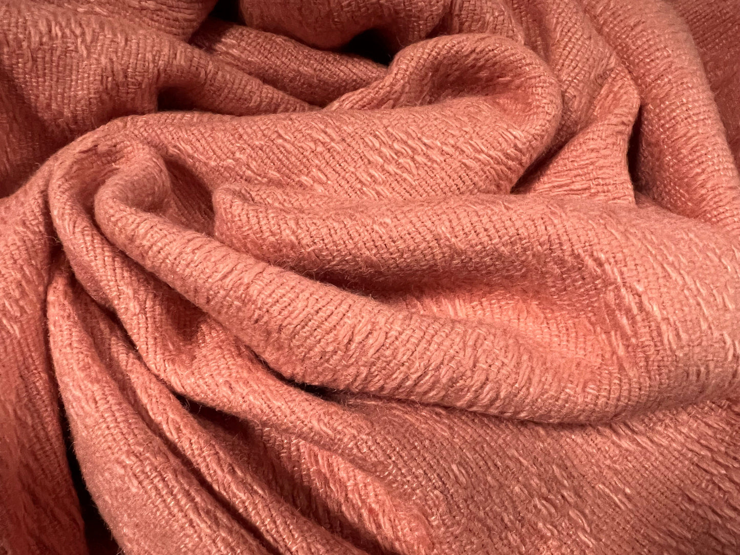 Wool blend jacquard textured coat jacket fabric, per metre - salmon pink