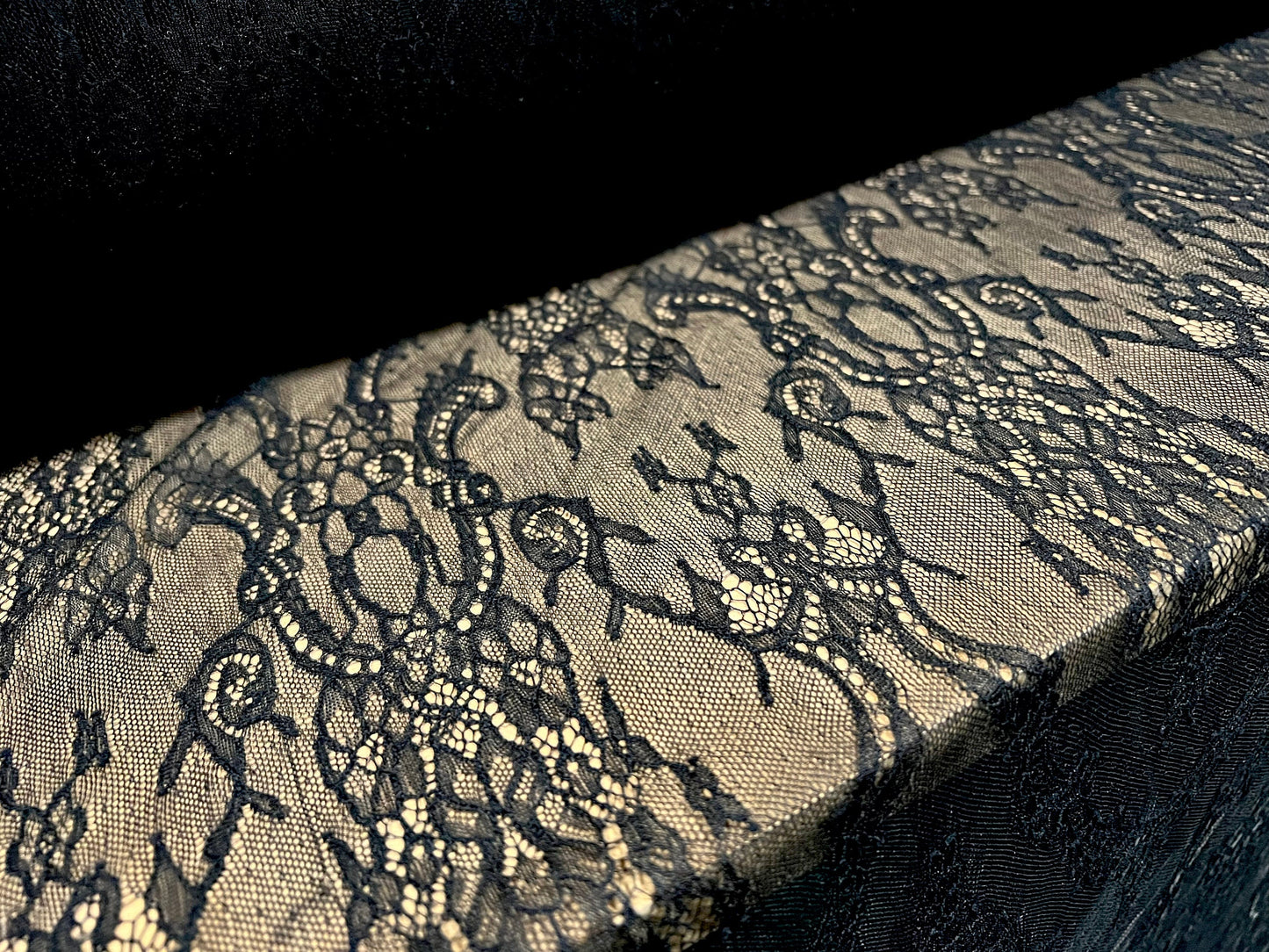 Lightweight lace mesh fabric, per metre - floral design - black