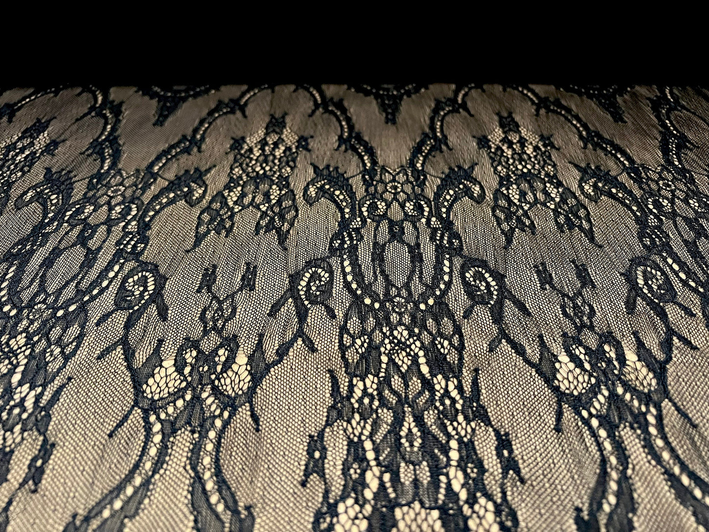 Lightweight lace mesh fabric, per metre - floral design - black