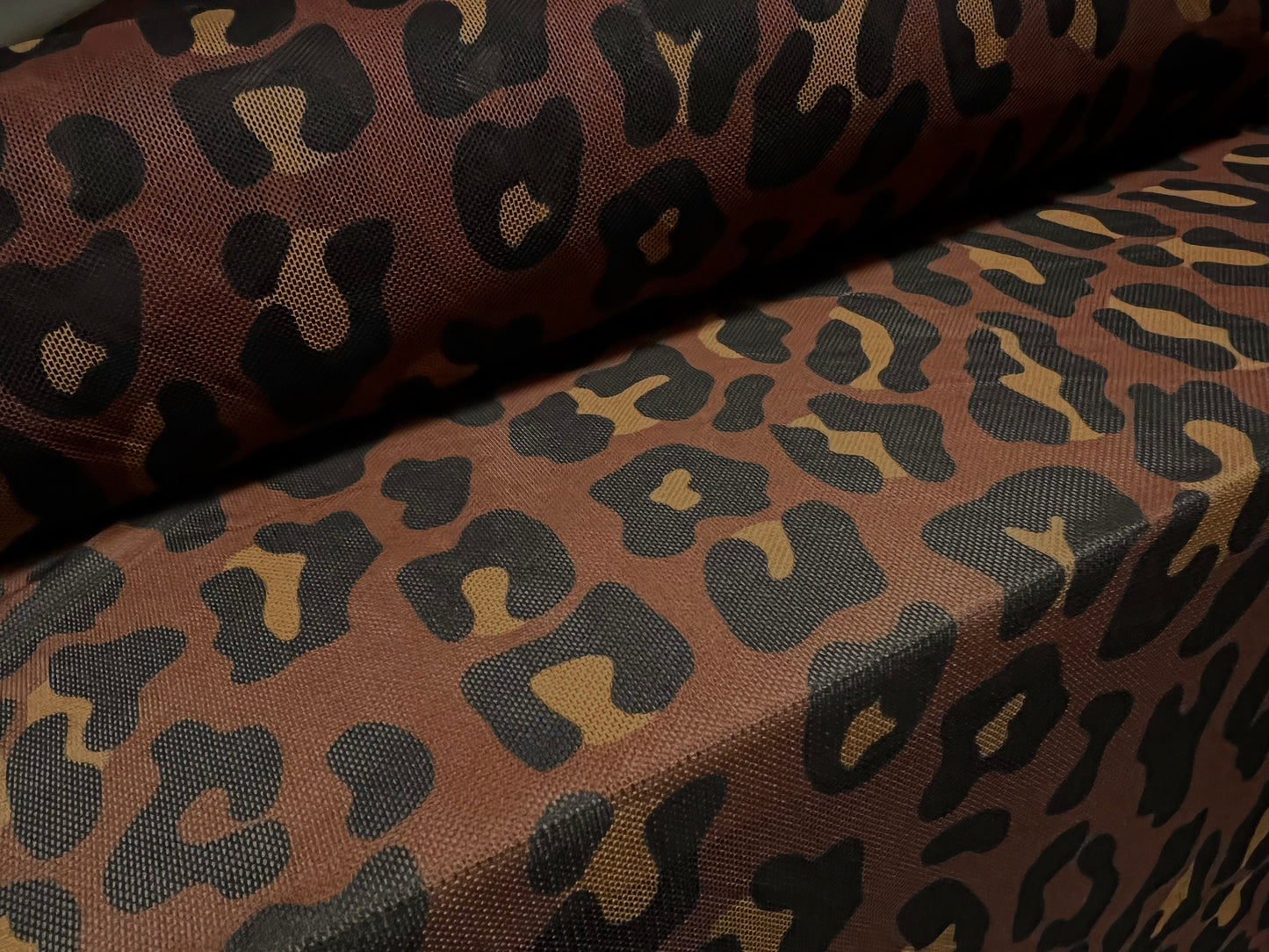 Power mesh net stretch fabric, per metre - leopard animal print - brown