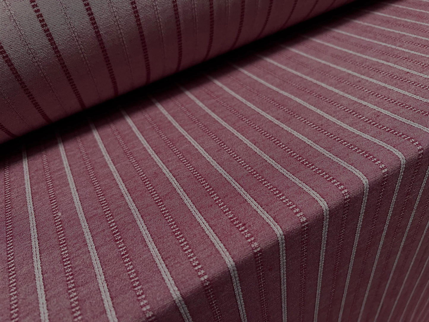Woven stretch spandex raised pinstripe in a stripe fabric, per metre - wine