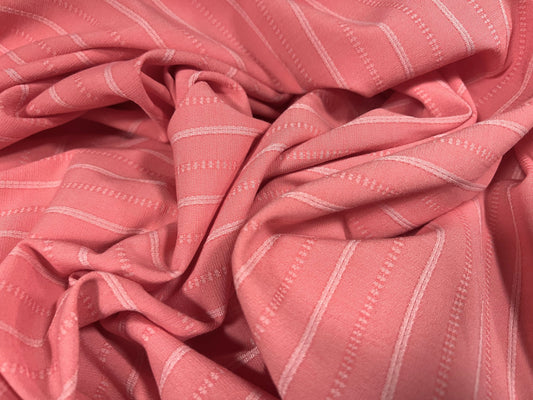 Woven stretch spandex raised pinstripe in a stripe fabric, per metre - pink