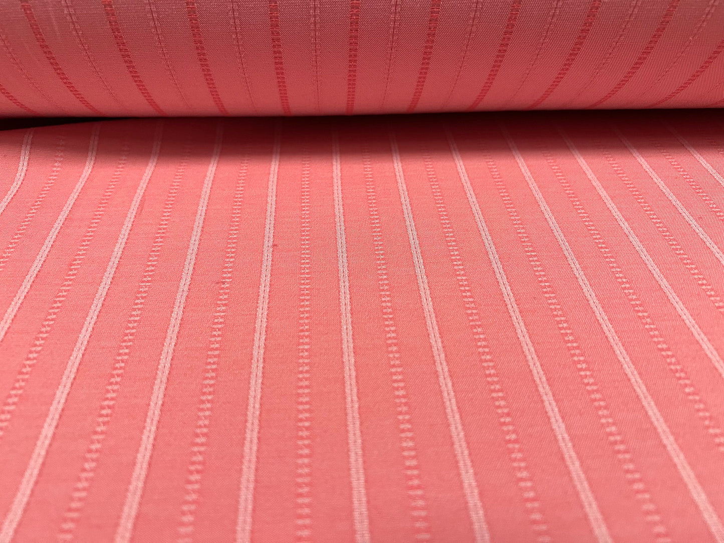 Woven stretch spandex raised pinstripe in a stripe fabric, per metre - pink