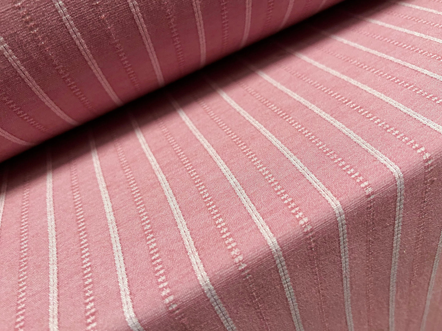 Woven stretch spandex raised pinstripe in a stripe fabric, per metre - dusky pink