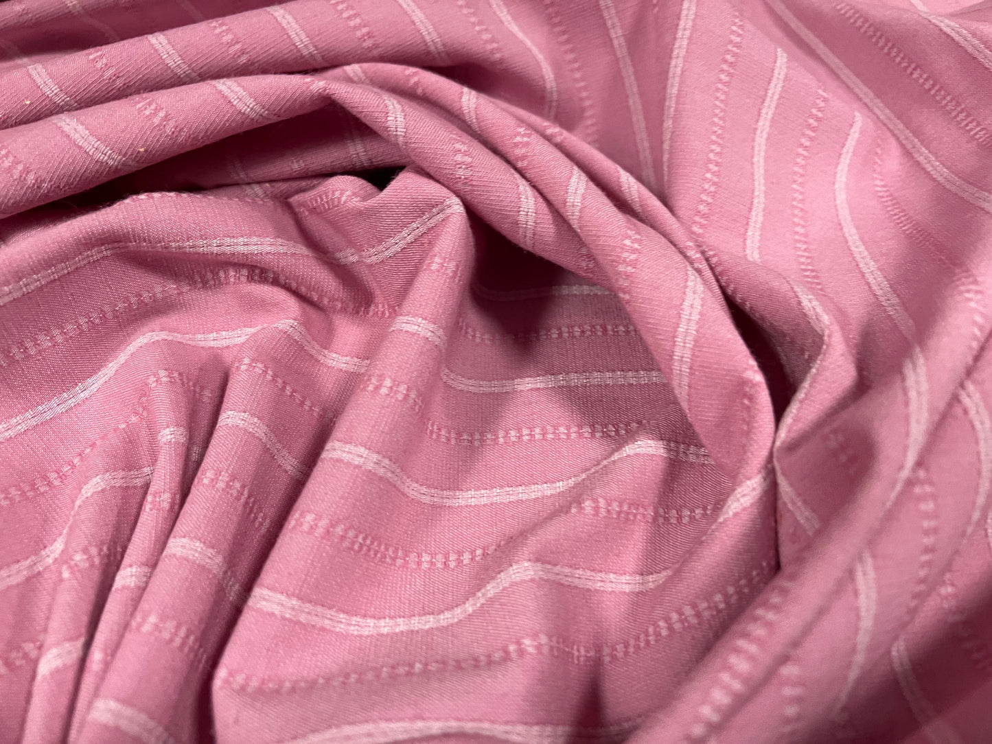 Woven stretch spandex raised pinstripe in a stripe fabric, per metre - rose