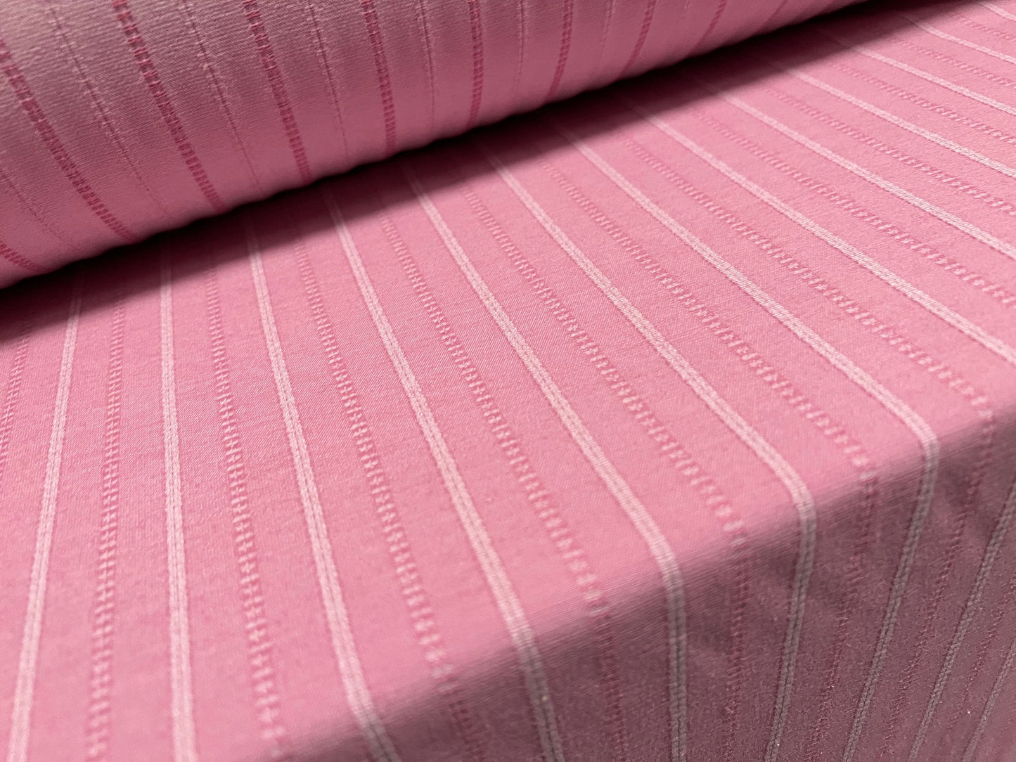 Woven stretch spandex raised pinstripe in a stripe fabric, per metre - rose
