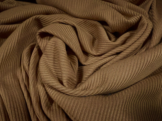 Soft handle ribbed jersey knit fabric, per metre - plain - camel