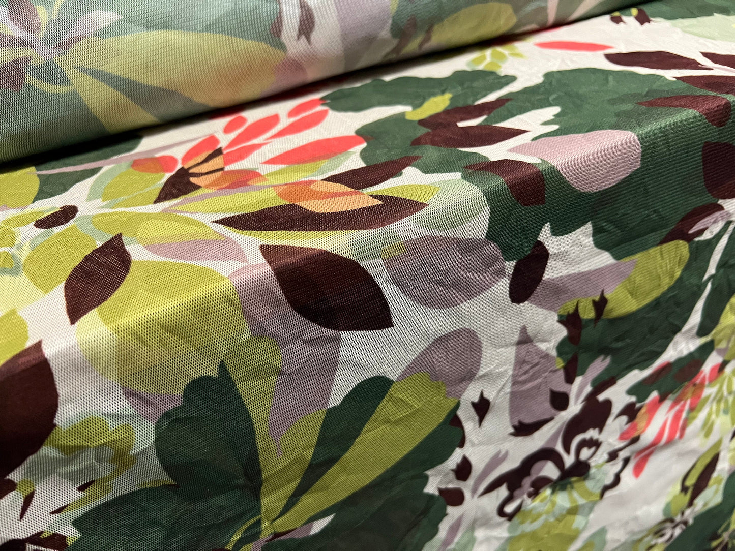 Crush mesh net sheer stretch lightweight fabric, per metre - jungle flower print