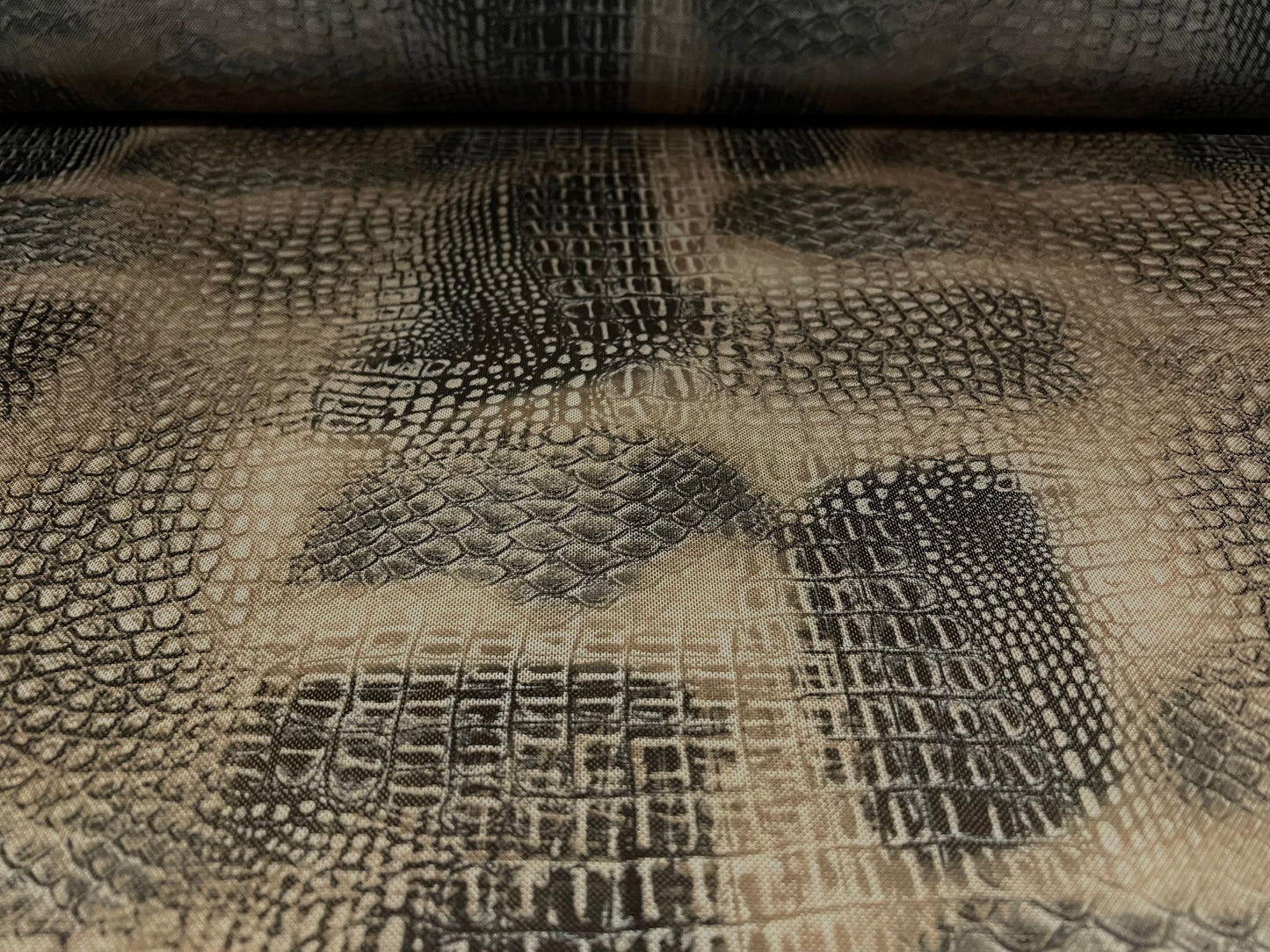 Power mesh net stretch spandex fabric, per metre - distressed crocodile print