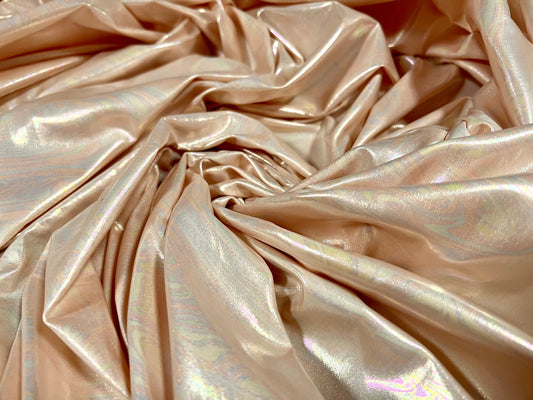 Stretch spandex pvc coated jersey fabric, per metre - pearlescent swirl - oyster