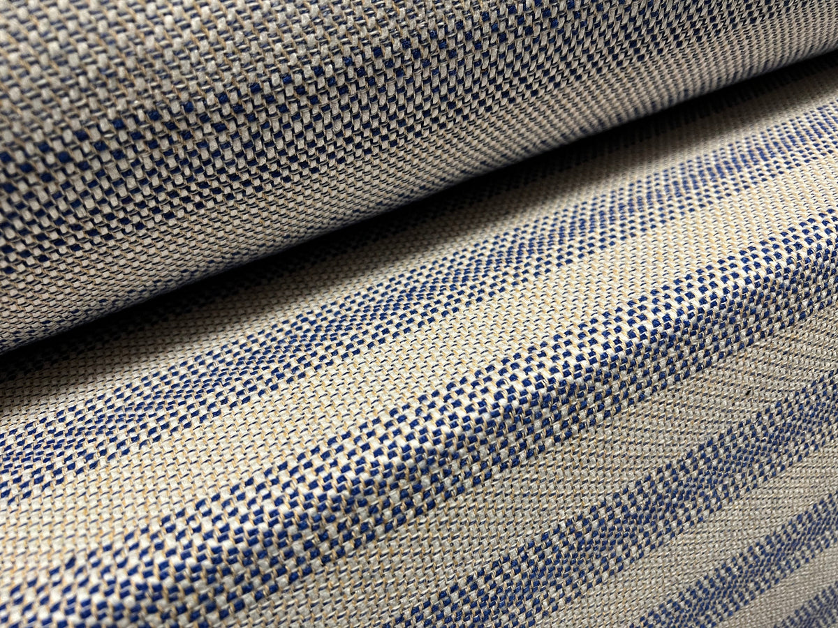Wool blend tweed jacquard stripe woven fabric, per metre - blue & crea ...