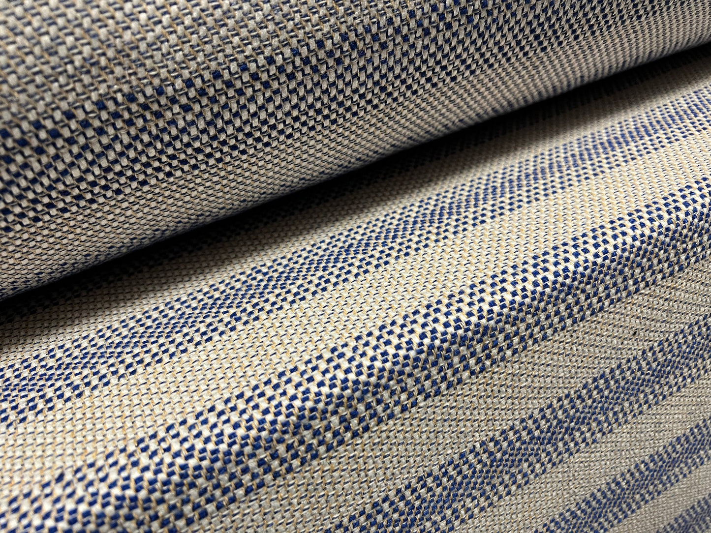 Wool blend tweed jacquard stripe woven fabric, per metre - blue & cream