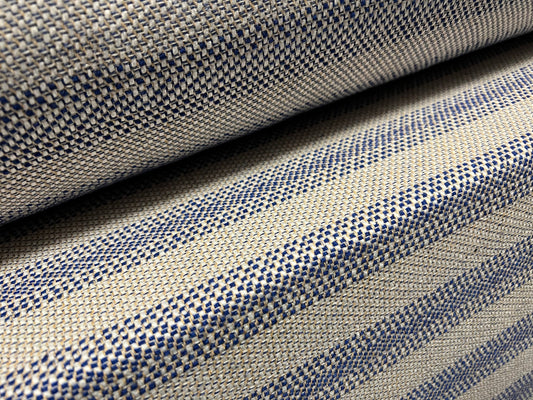 Wool blend tweed jacquard stripe woven fabric, per metre - blue & cream