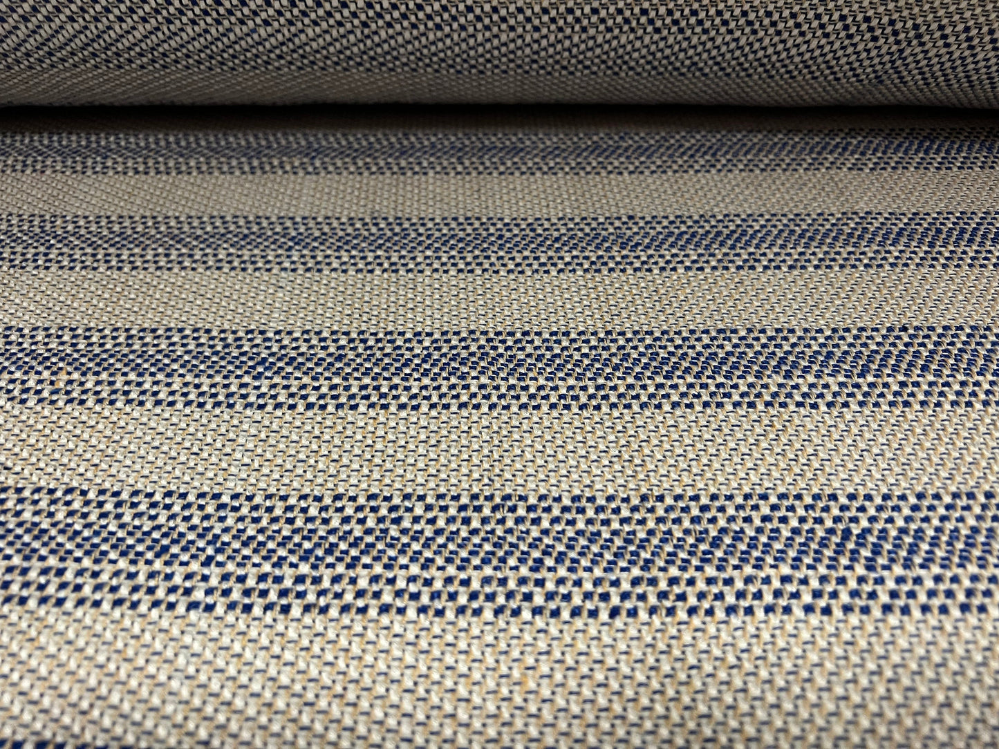 Wool blend tweed jacquard stripe woven fabric, per metre - blue & cream