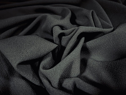 Bubble crepe woven dress fabric with spandex comfort stretch - plain - black