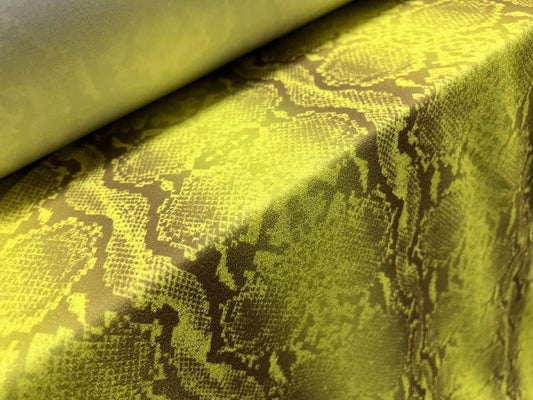 Scuba crepe fabric stretch spandex jersey, per metre - Snakeskin print - lime