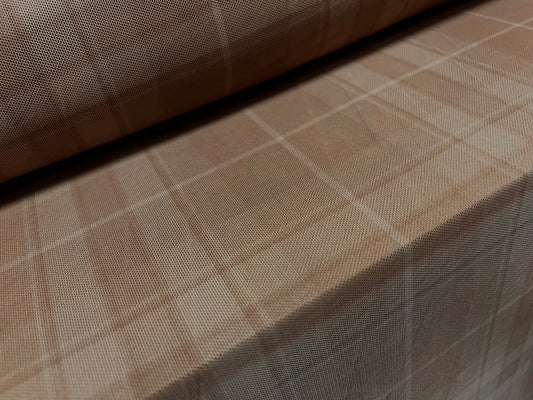 Power mesh net sheer stretch fabric, per metre - Argyle check print - brown